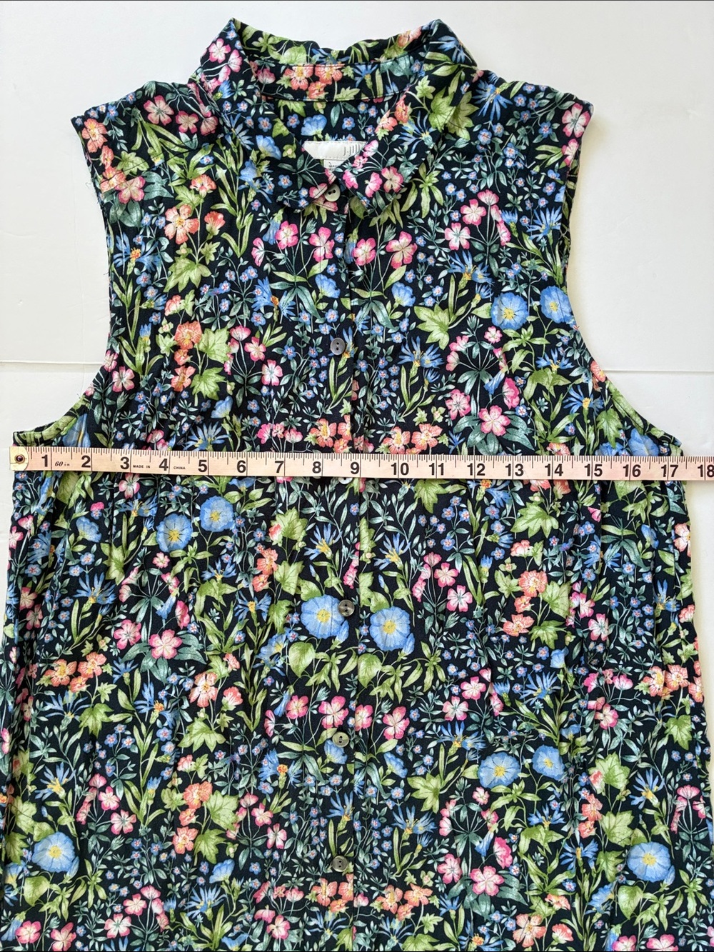 J. Jill Floral Meadow Sleeveless Button Down Shirt Dress Pockets Size Medium - Picture 14 of 17